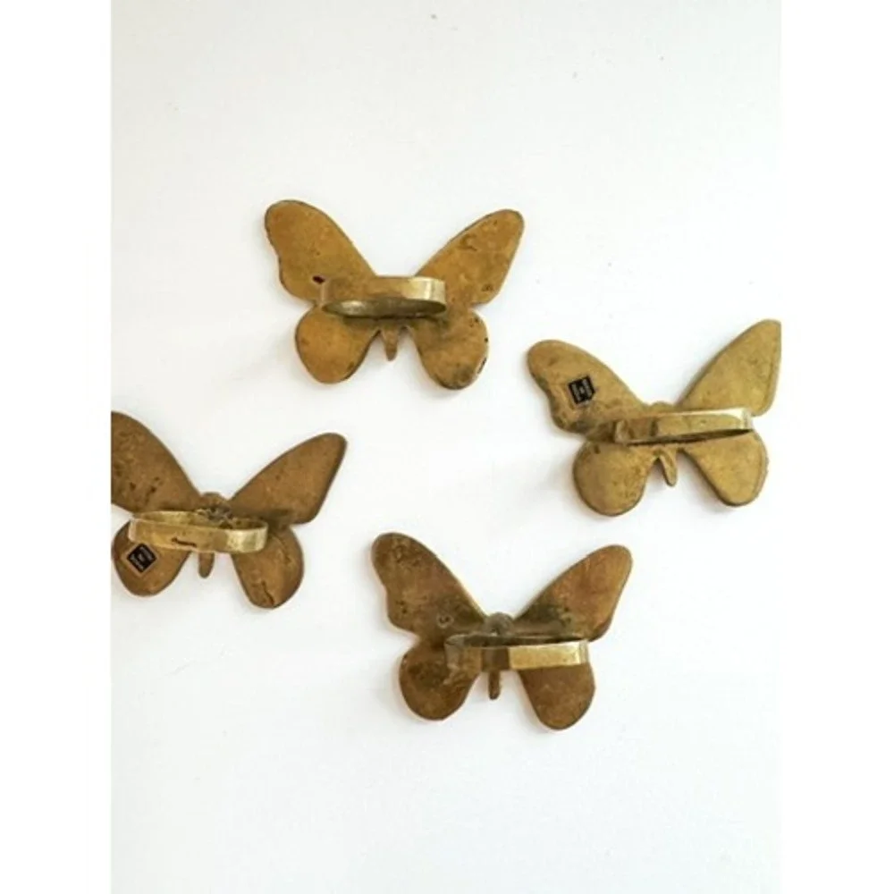 Set of 4 Solid Brass Butterfly Napkin Rings Made in India Vintage Table Decor